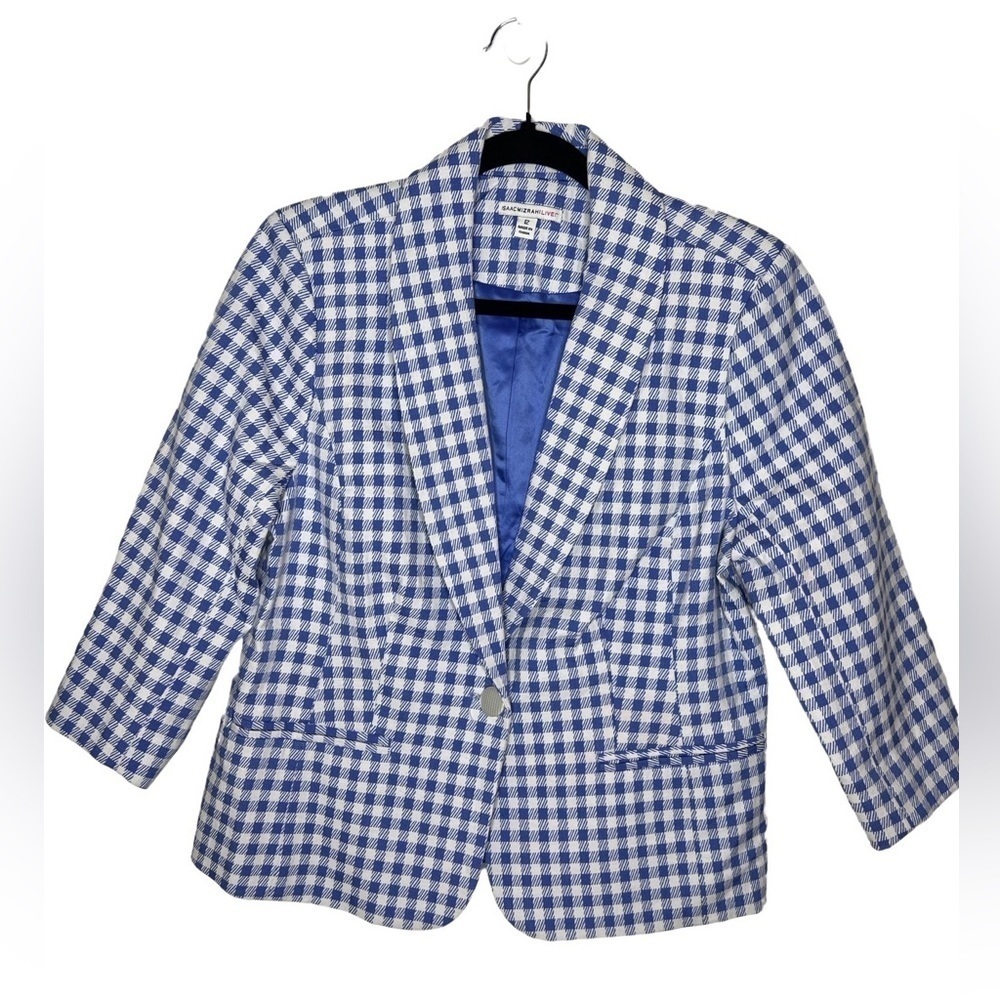 ISSAC Mizrahi Women's Coat Check Blazer Size 12 Blue